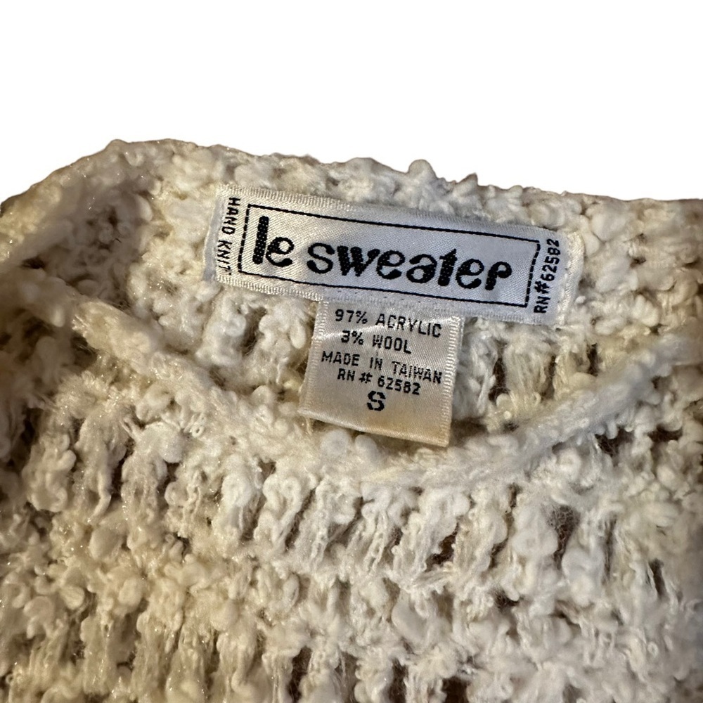 1960s Vintage Le Sweater White Shag Cardigan Size Small - Picture 4 of 5